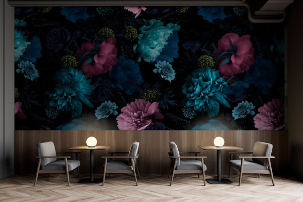 Model floral vibrant pe fundal negru. Model floral vibrant pe fundal negru.