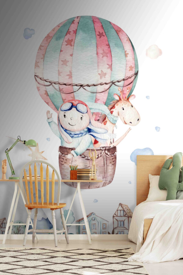 Ilustrație acuarelă a unei persoane într-un balon cu aer cald Ilustrație acuarelă a unei persoane într-un balon cu aer cald