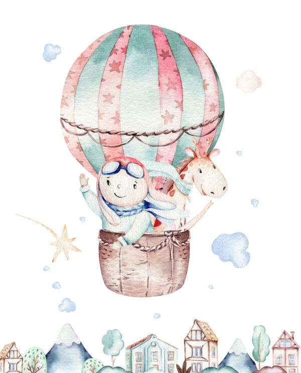 Ilustrație acuarelă a unei persoane într-un balon cu aer cald Ilustrație acuarelă a unei persoane într-un balon cu aer cald