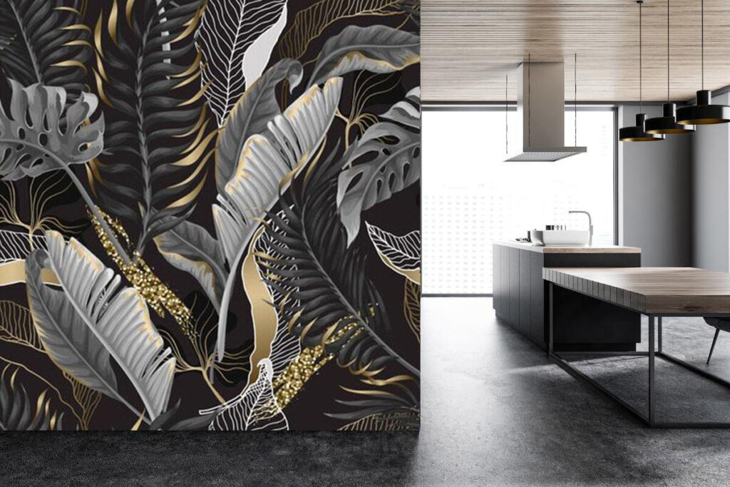 Lush tropical foliage with shimmering accents