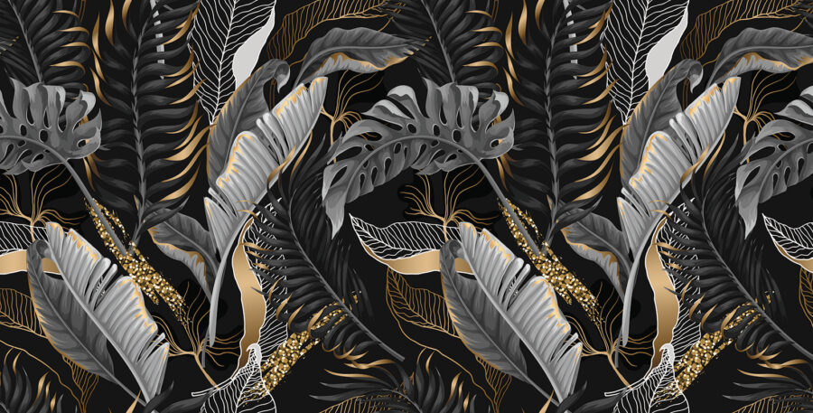 Frunziș tropical luxuriant cu accente strălucitoare.