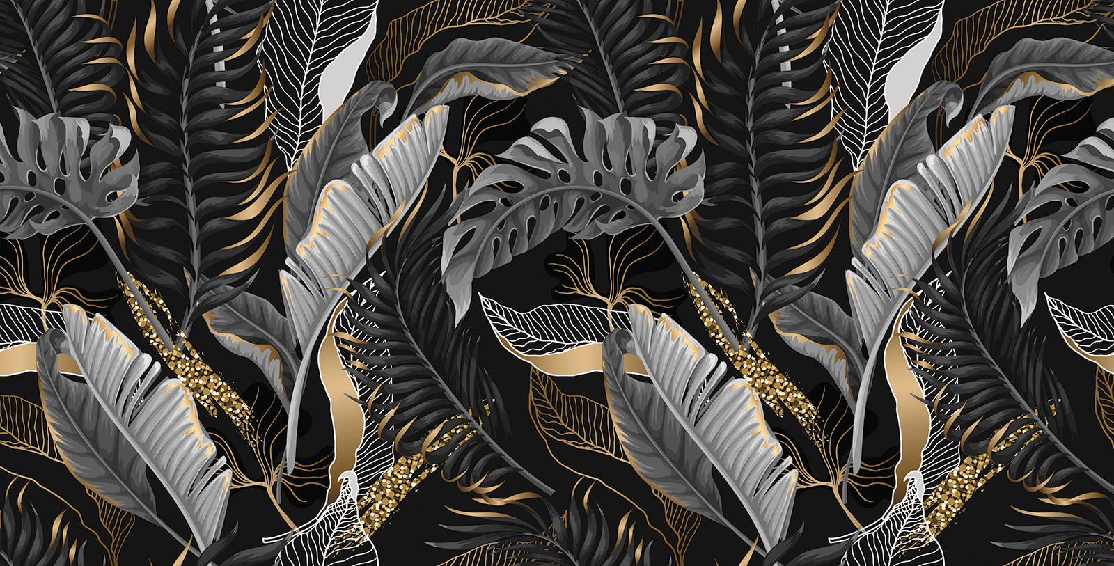 Lush tropical foliage with shimmering accents