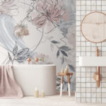 Fototapet Model floral cu flori albe și negre