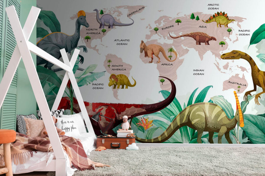 Fototapet Harta dinozaurilor cu plante și nume - imagine 3