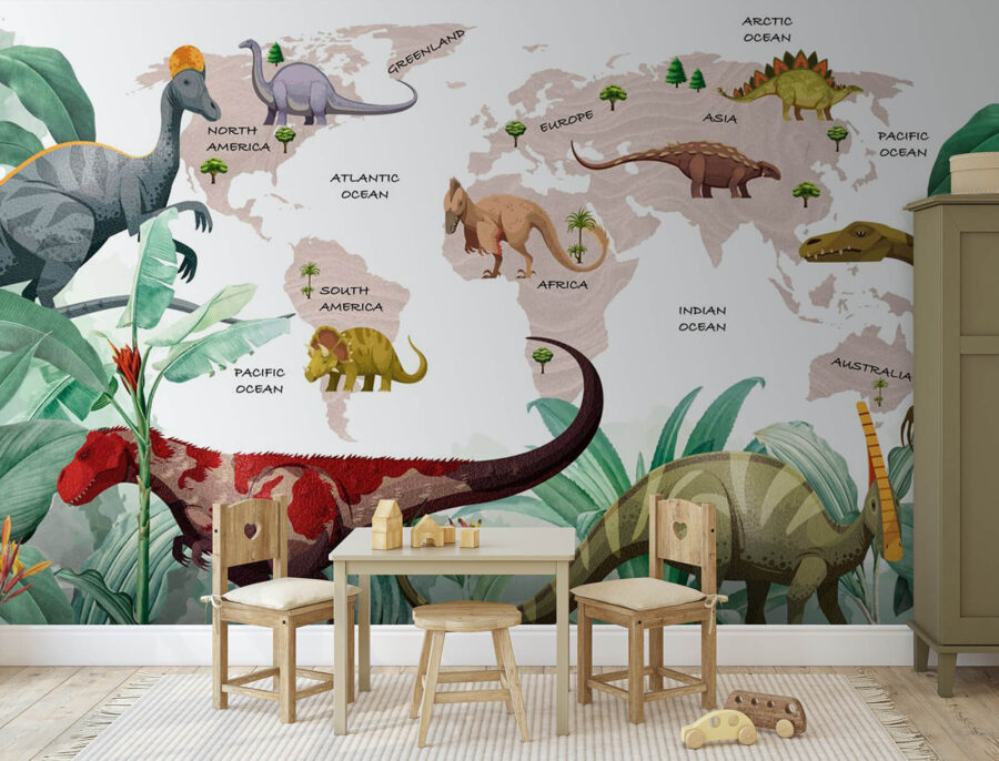 Fototapet Harta dinozaurilor cu plante și nume - imagine 2