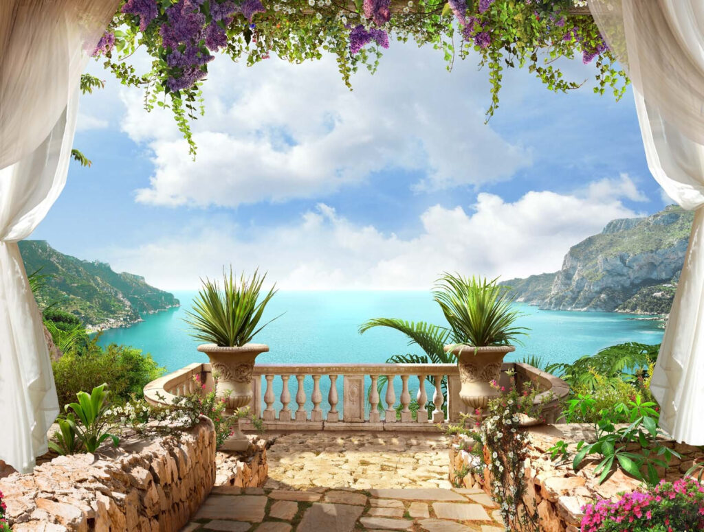 Balcon cu plante și vedere la ocean Balcon cu plante și vedere la ocean