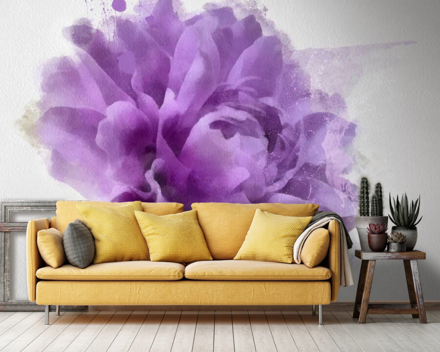 Floare violet cu stropi de vopsea