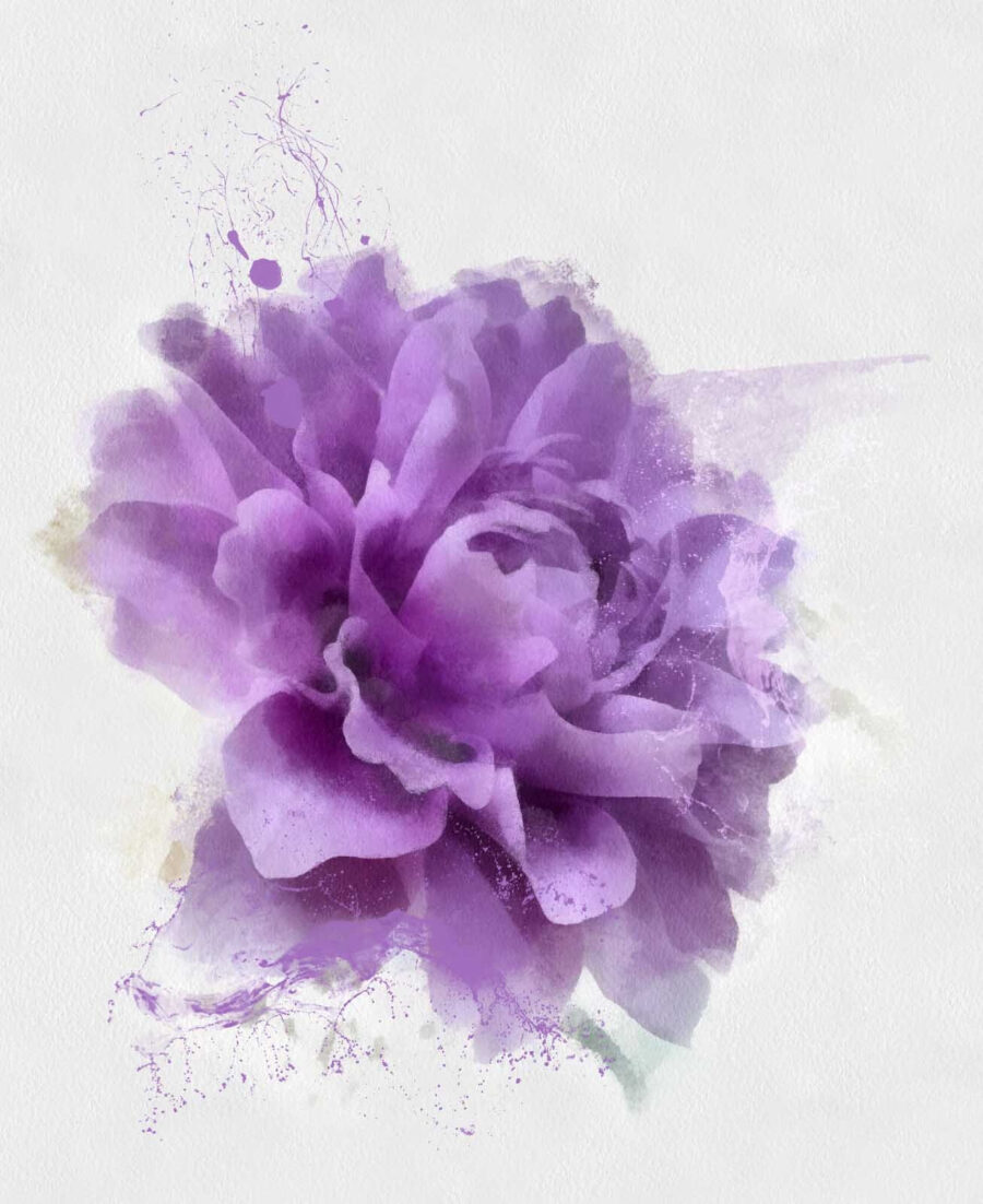 Floare violet cu stropi de vopsea