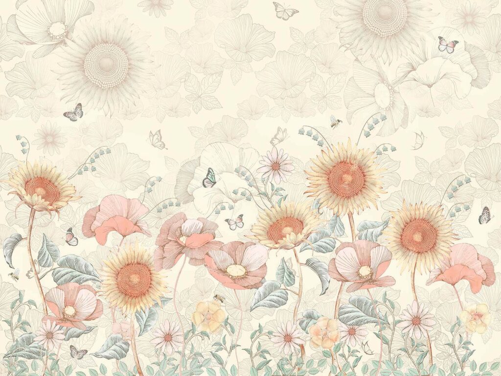 Wallpaper cu flori și fluturi Wallpaper cu flori și fluturi