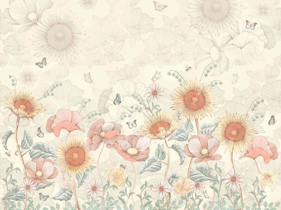 Wallpaper cu flori și fluturi