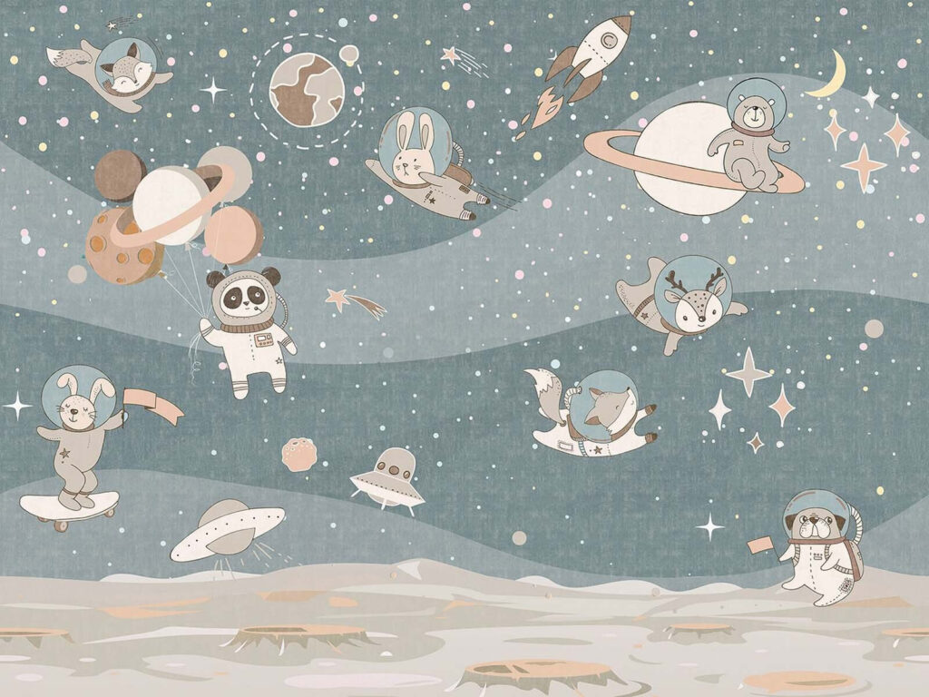 Scena spațială de desene animate cu planete și stele Scena spațială de desene animate cu planete și stele