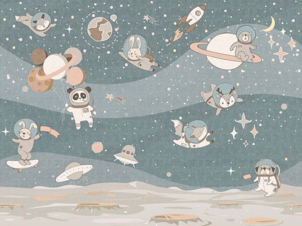Scena spațială de desene animate cu planete și stele Scena spațială de desene animate cu planete și stele