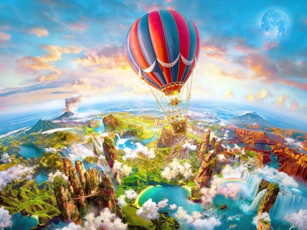 Balon cu aer cald deasupra unui peisaj Balon cu aer cald deasupra unui peisaj