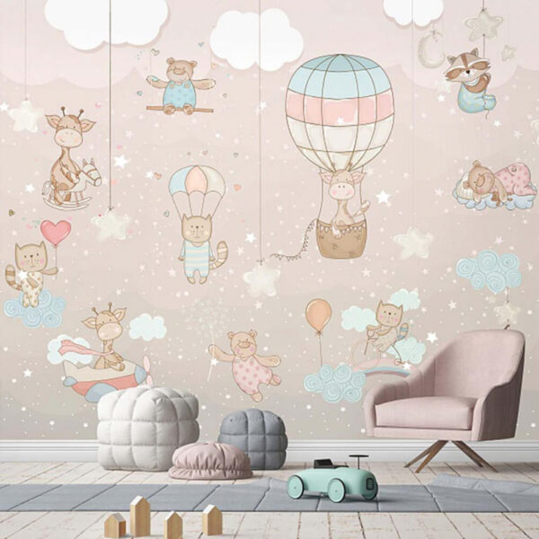 Wall mural de animale și baloane Wall mural de animale și baloane