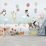 Fototapet Desen animat de animale pe o bicicletă