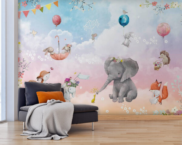 Fototapet Fototapet Wall mural de animale și baloane (SKU: u59964)