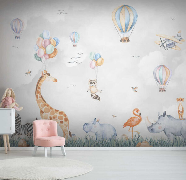 Perete mural de animale și baloane Perete mural de animale și baloane