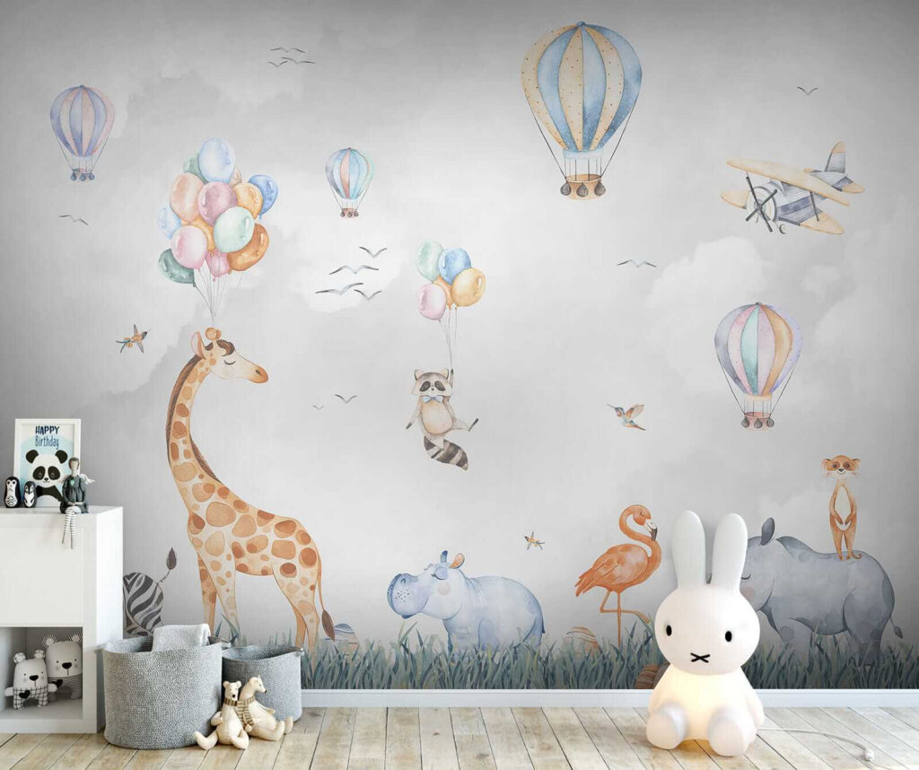 Wall mural of animals and balloons