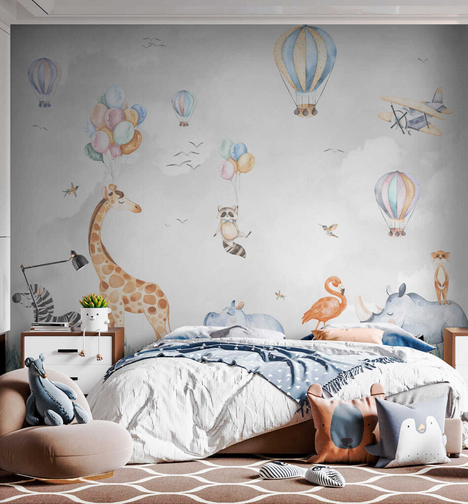 Wall mural of animals and balloons