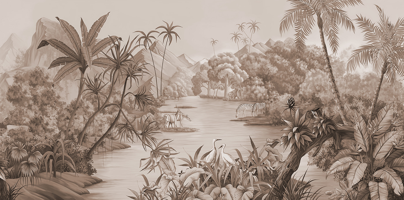 A river with zebras and mountains