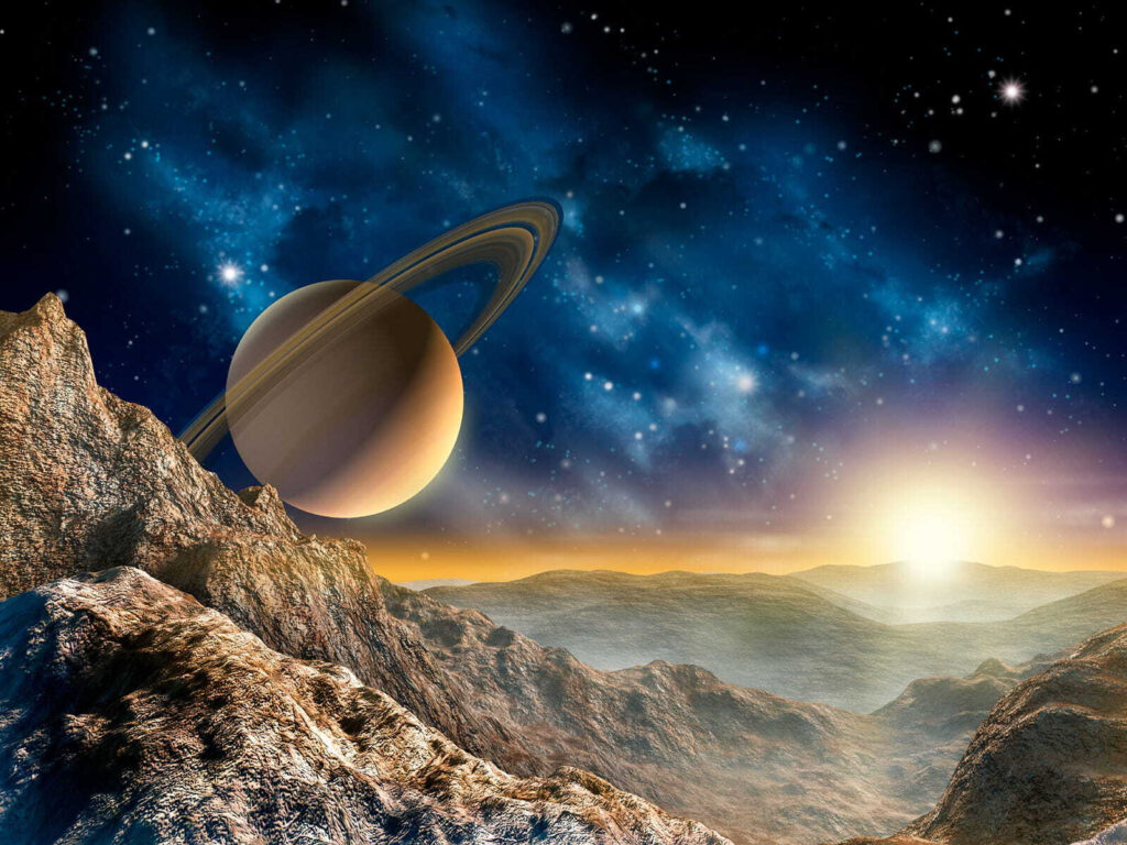 Planetă cu inele pe cer Planetă cu inele pe cer