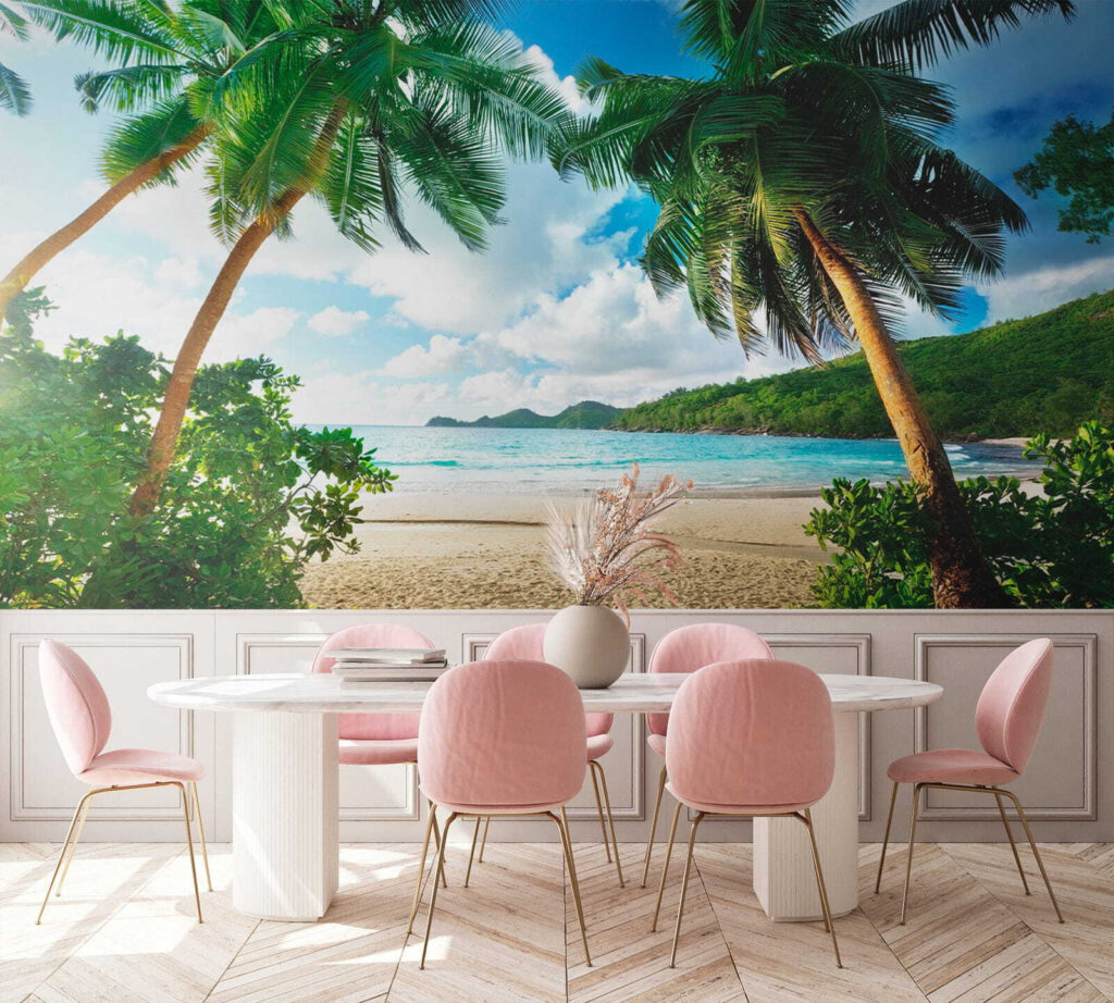 Beach with palm trees and blue water