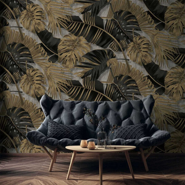 Frunziș tropical elegant pe un fundal texturat Frunziș tropical elegant pe un fundal texturat