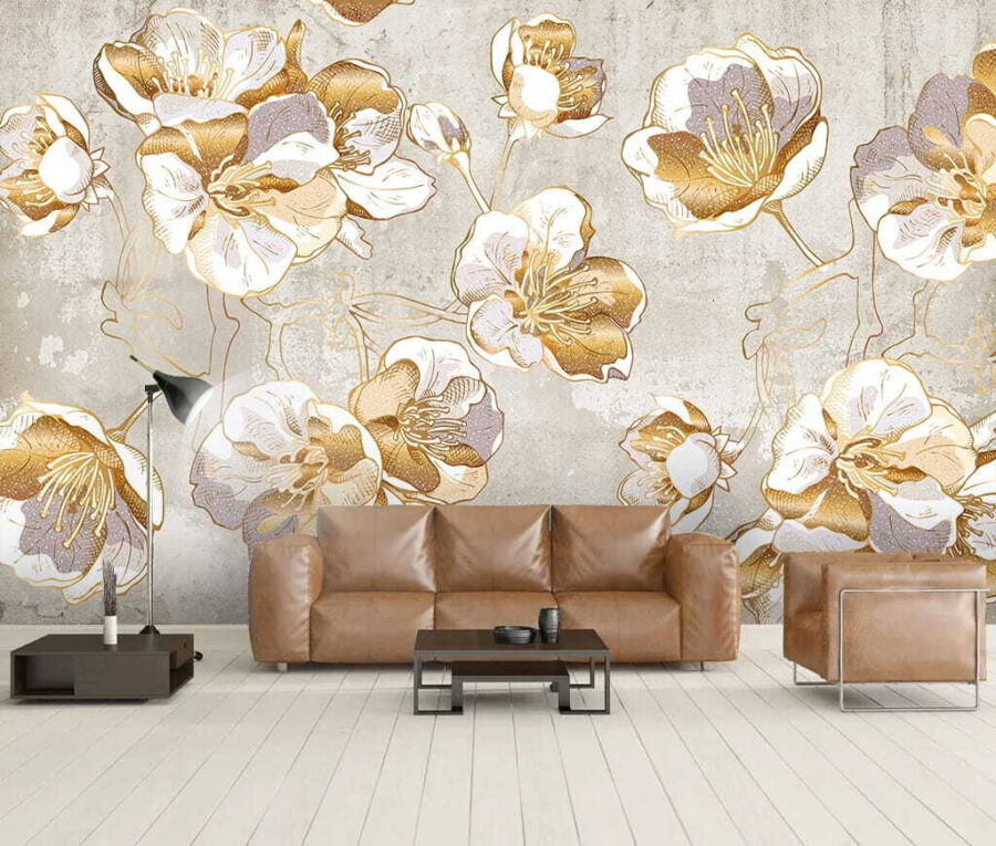 Fototapet Model floral elegant pe fundal texturat. - imagine 2