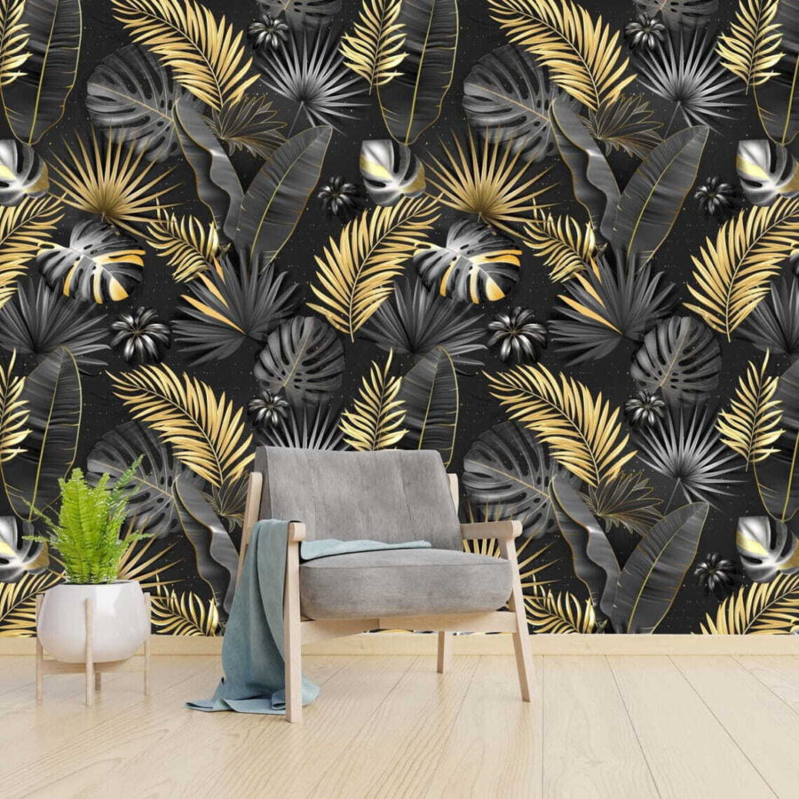 Frunze tropicale elegante în monocrom.