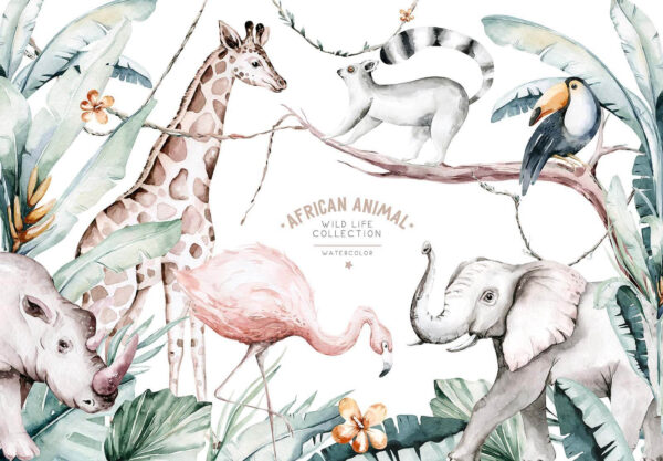 Acuarelă ilustrare de animale și plante Acuarelă ilustrare de animale și plante