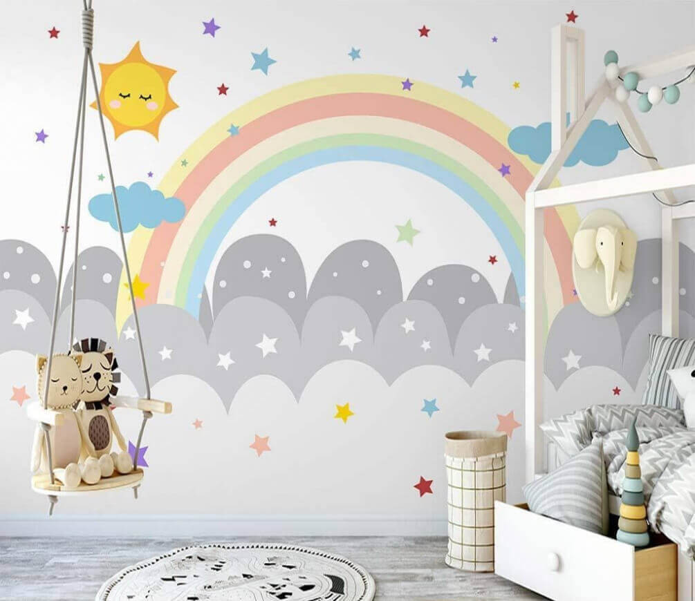 Curcubeu și nori cu soare și stele u47681pir1m - Curcubeu și nori cu soare și stele - tegory