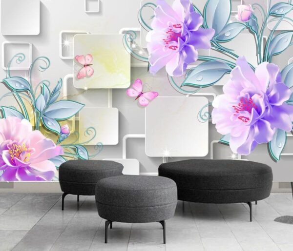 Wallpaper cu flori și fluturi Wallpaper cu flori și fluturi