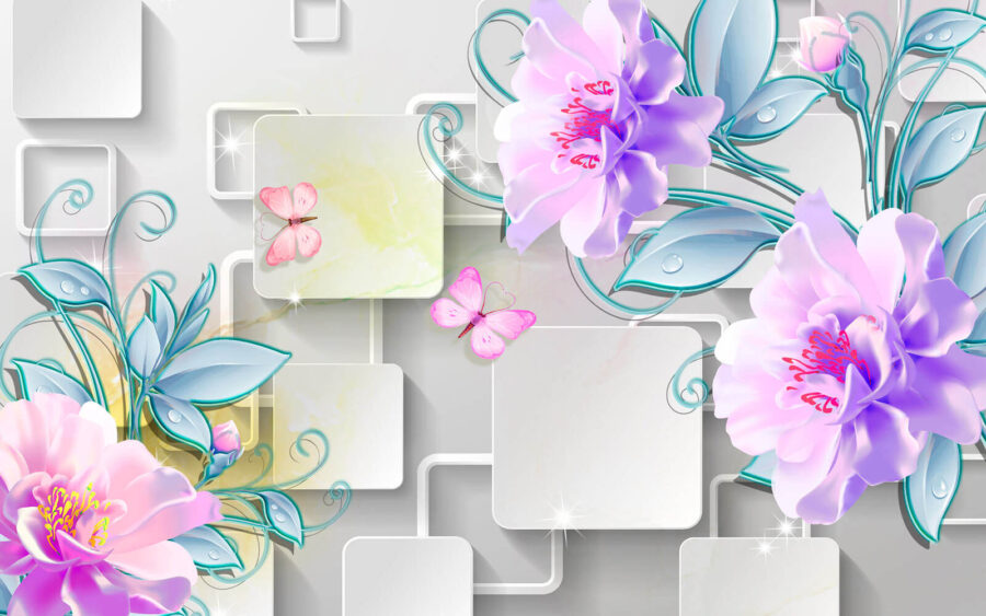 Wallpaper cu flori și fluturi