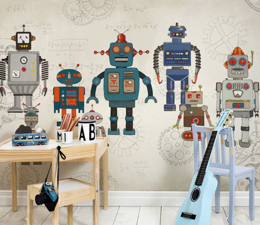 Grup de roboți cu ecuații matematice