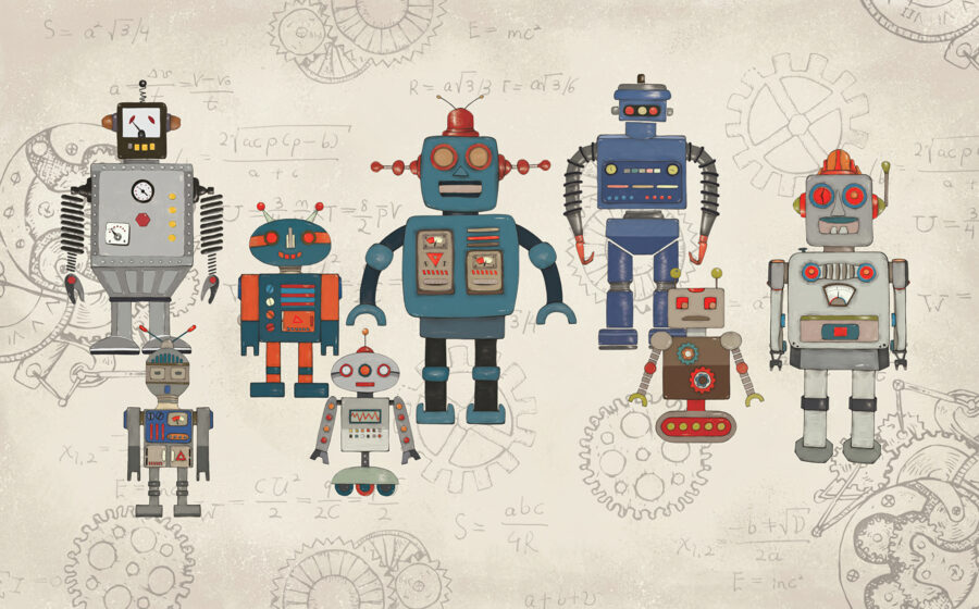 Grup de roboți cu ecuații matematice