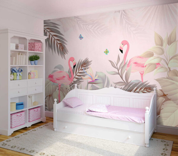Flamingo roz și flori Flamingo roz și flori