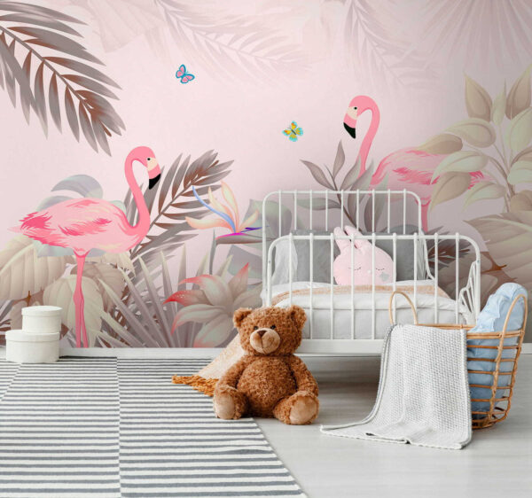 Flamingo roz și flori Flamingo roz și flori