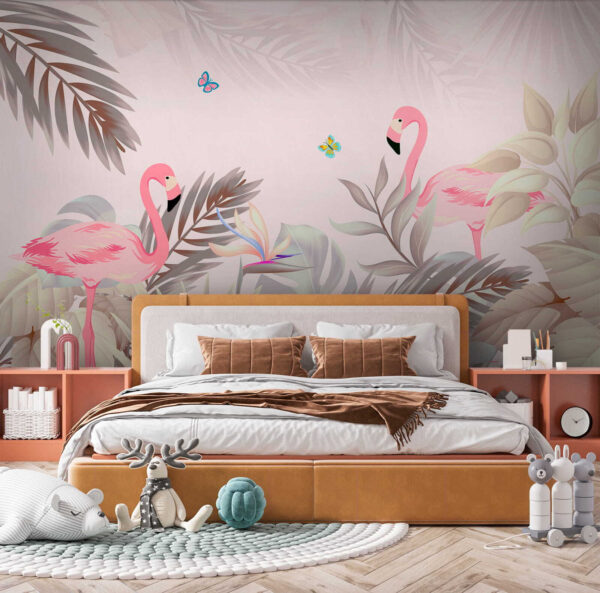 Flamingo roz și flori Flamingo roz și flori