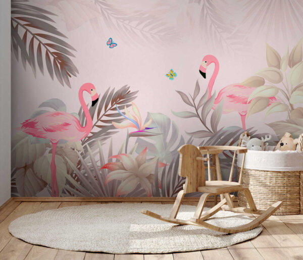 Flamingo roz și flori Flamingo roz și flori