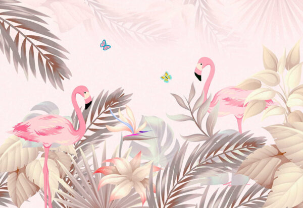 Flamingo roz și flori Flamingo roz și flori