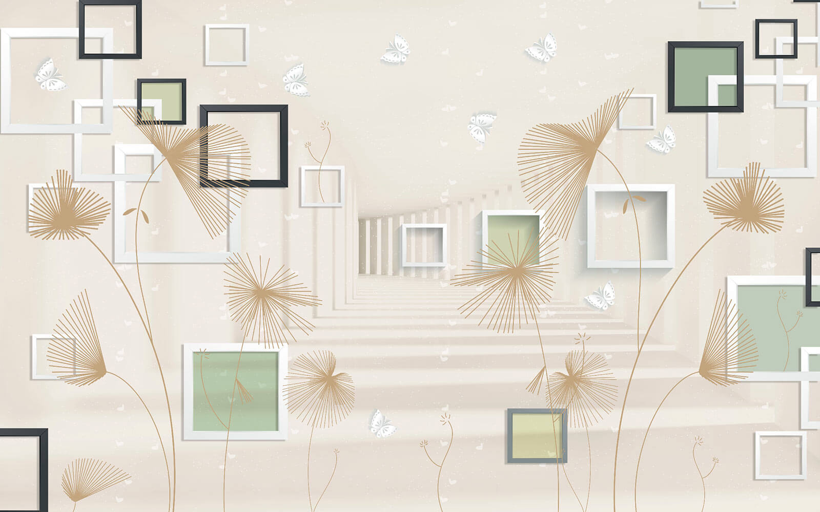 u40860p - Wallpaper cu flori albe și maro și fluturi - tegory