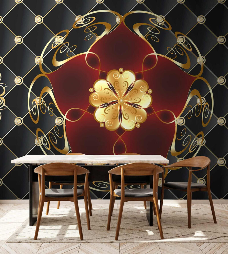 Fototapet Design floral elegant pe fundal negru - imagine 4