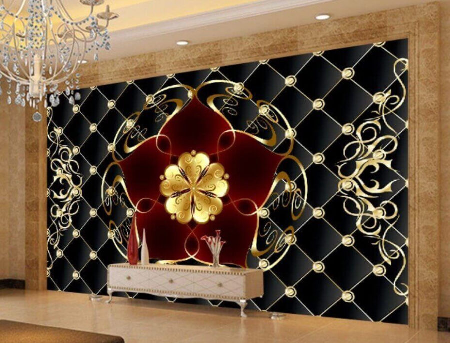 Fototapet Design floral elegant pe fundal negru