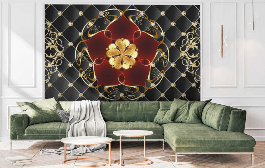 Fototapet Design floral elegant pe fundal negru - imagine 3