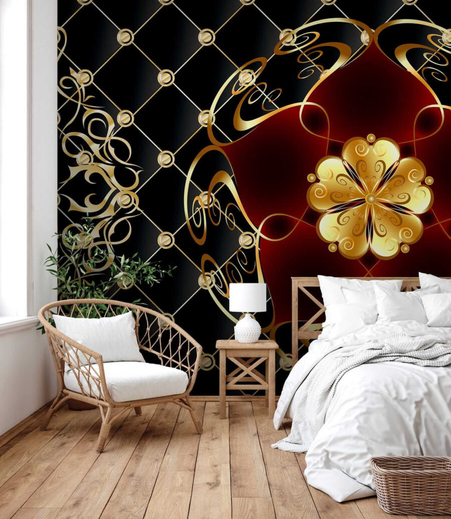 Fototapet Design floral elegant pe fundal negru - imagine 2