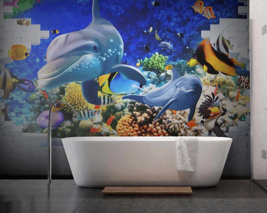 Mural cu un pește și delfini