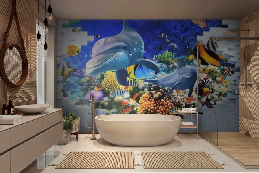 Mural cu un pește și delfini