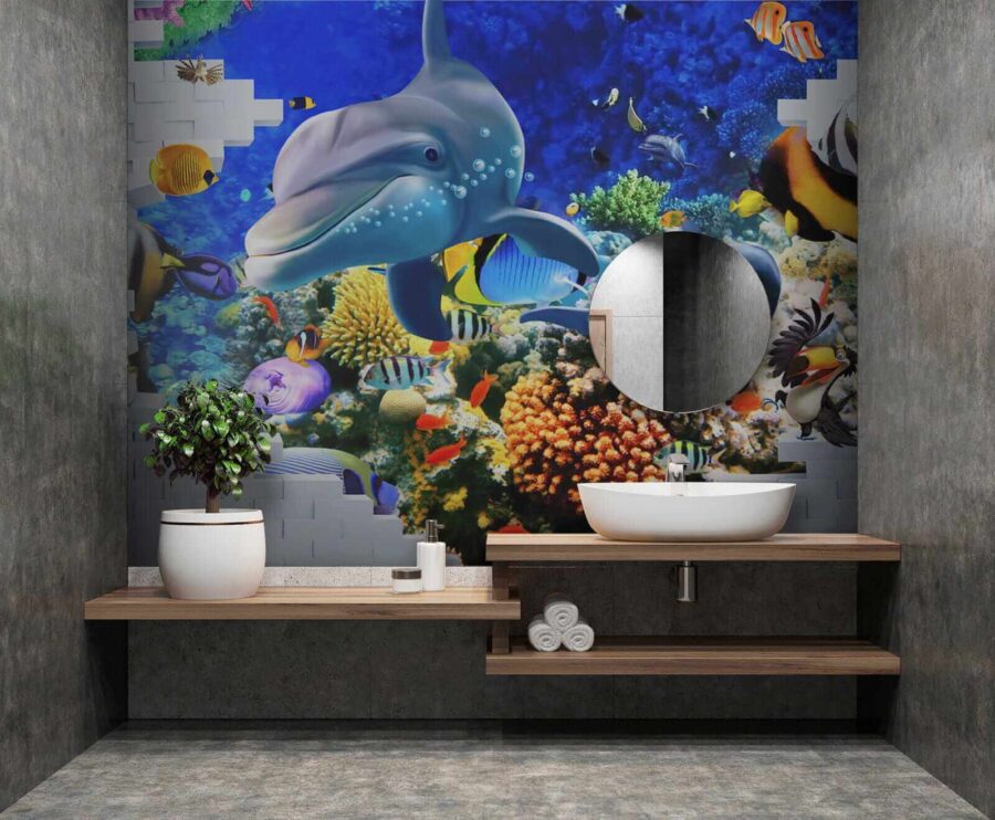 Mural cu un pește și delfini