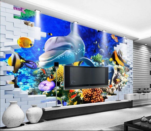 Mural cu un pește și delfini Mural cu un pește și delfini