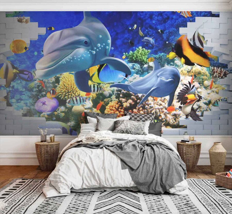 Mural cu un pește și delfini